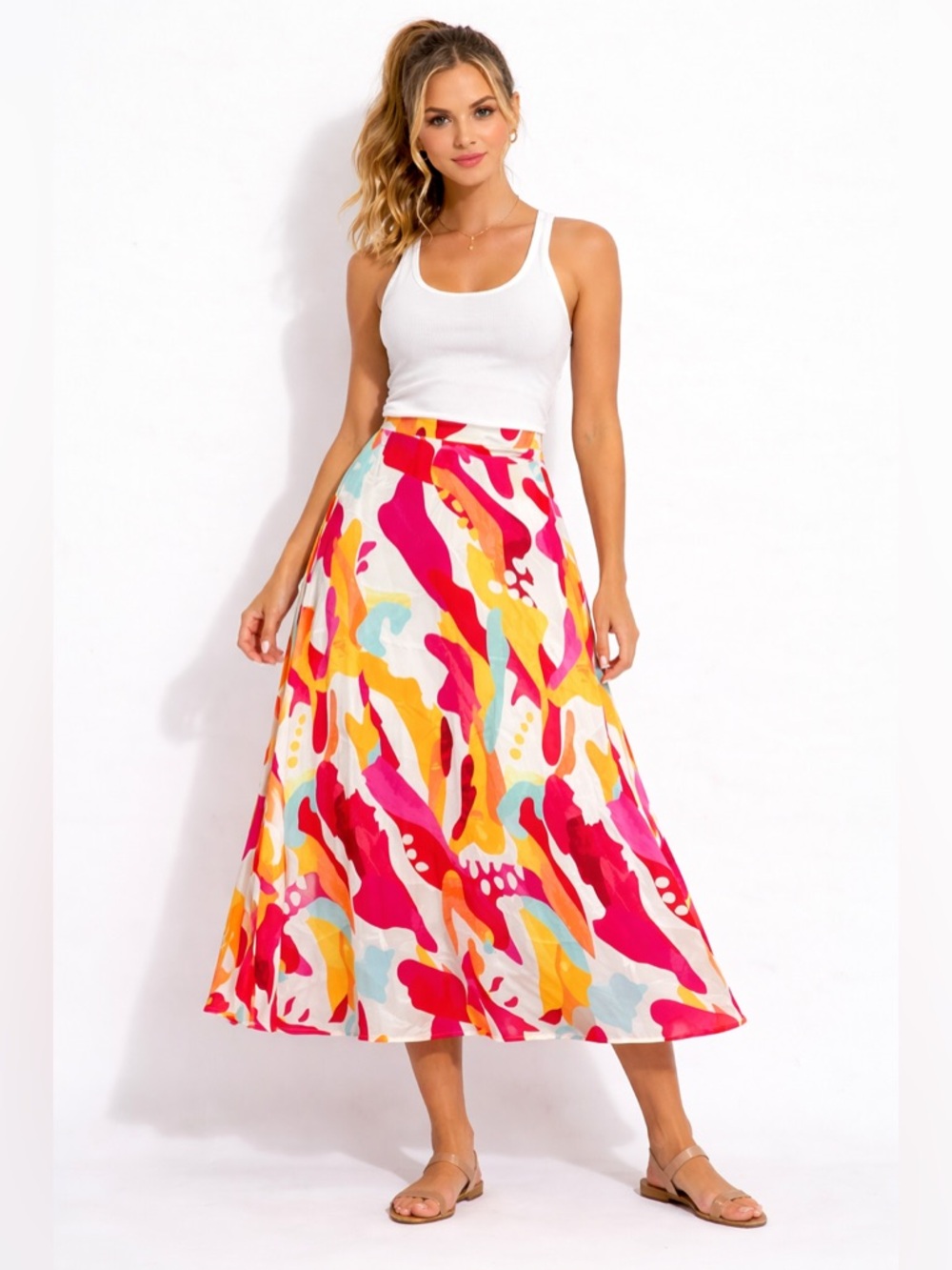 Flying Tomato Colorful Abstract Midi Skirt Women’s M Boho Lined